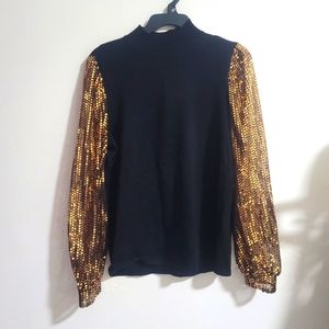 NEW, SEQUINS LONG SLEEVE MOCK NECK MEDIUM